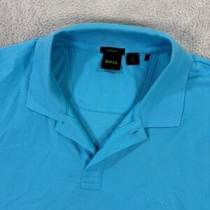 HUGO BOSS Mens XXL Regular Fit Turquoise Blue Cotton Short Sleeve Polo Shirt EUC